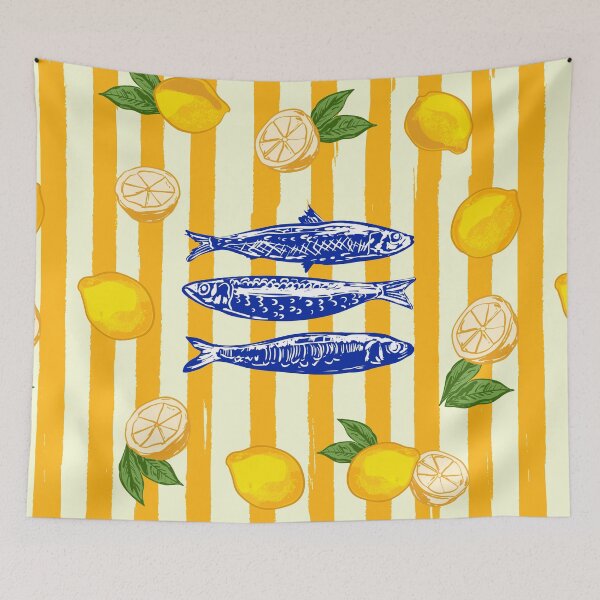 Item preview, Sardines with Lemons Vintage Yellow Groovy Stripes designed and sold by MaiZephyr.