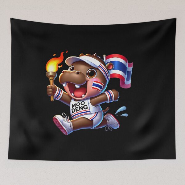 Item preview, Moo Deng Cute Baby Hippo Thailand running marathon olympics designed and sold by BeaceHowell.