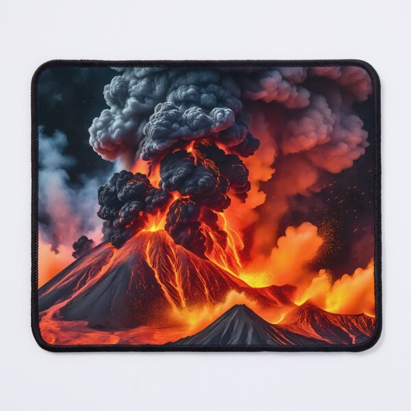 Item preview, Powerful volcanic eruption with fiery lava, glowing smoke clouds, dramatic explosion, and intense natural disaster scene artwork designed and sold by Mimoshi ⭐⭐⭐⭐⭐.