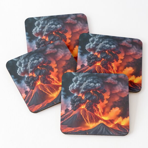 Item preview, Powerful volcanic eruption with fiery lava, glowing smoke clouds, dramatic explosion, and intense natural disaster scene artwork designed and sold by Mimoshi ⭐⭐⭐⭐⭐.