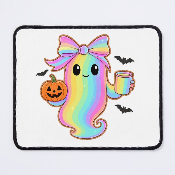 Item preview, Kawaii Iridescent Ghost with Pumpkin – Cute Rainbow Halloween Classic T-Shirt designed and sold by Shivartdesign36.