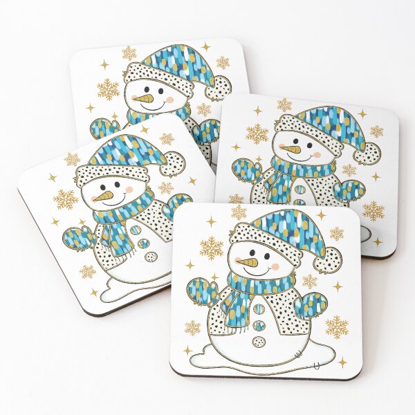 Item preview, Whimsical Snowman with Blue and Gold Winter Outfit designed and sold by ArtfulWeave.