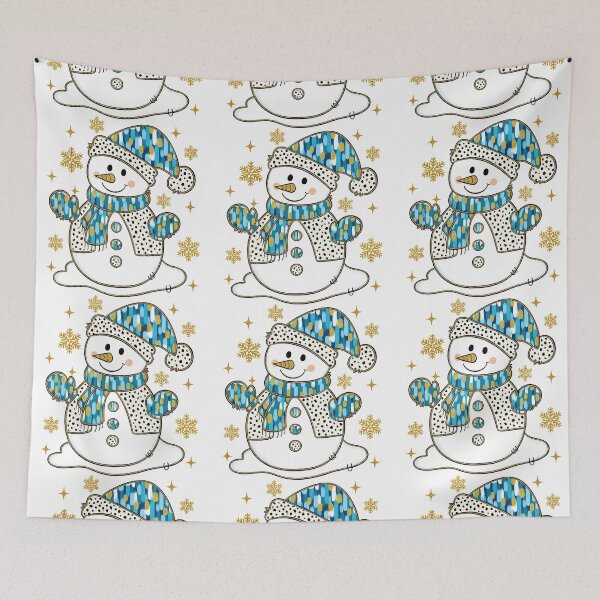 Item preview, Whimsical Snowman with Blue and Gold Winter Outfit designed and sold by ArtfulWeave.