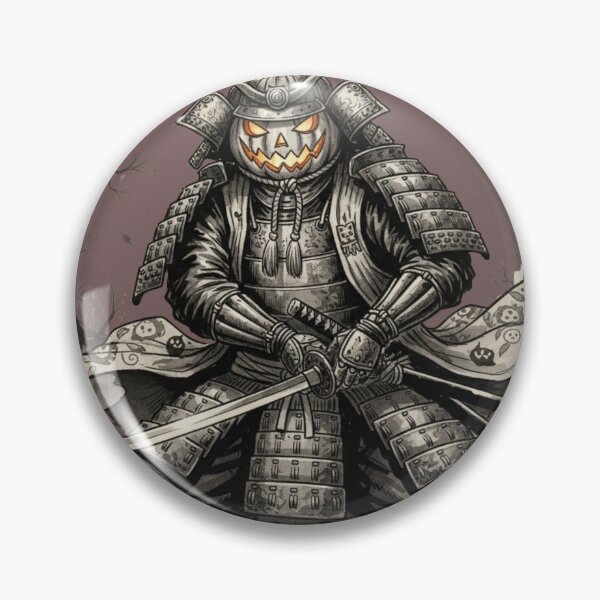 Aperçu de l'œuvre Guerrier samouraï Jack-o'-Lantern | Bushido d'Halloween à l'encre japonaise créée et vendue par CopyPasteCommit.