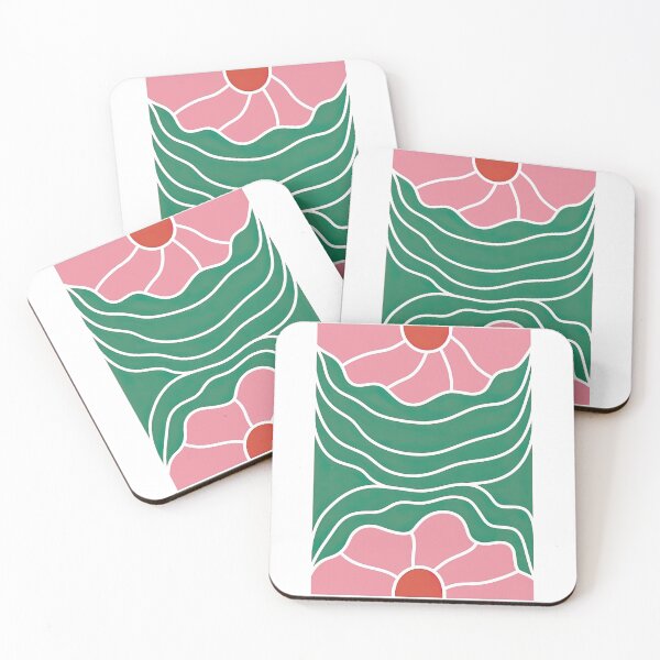 Item preview, Retro Pink Flower and Green Wave Design designed and sold by ArtfulWeave.