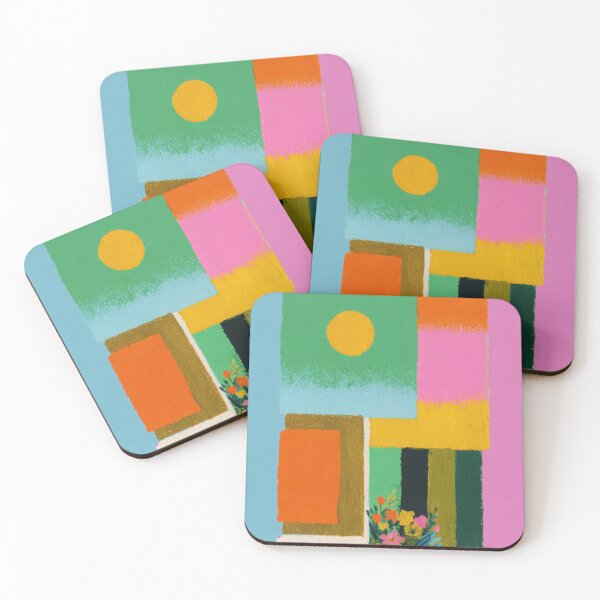 Item preview, Minimalist acrylic painting sun & flowers designed and sold by ArtHouseNiklas.