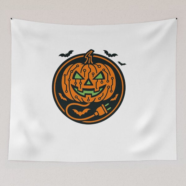 Item preview, Electrician Halloween — “Pumpkin Circuit” jack-o’-lantern in PCB lines with plug designed and sold by VibeOasis.