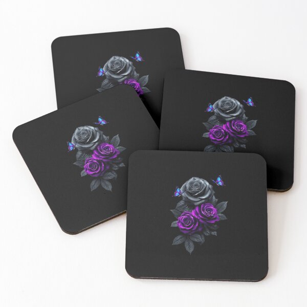 Item preview, Gothic Digital Wallpaper with Black and Purple Roses and Blue-Purple Butterflies designed and sold by PixelVibe782.