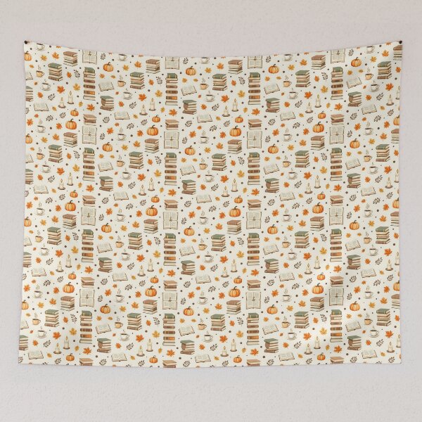 Item preview, A fall cozy pattern design with pumpkins, leaves and books designed and sold by Merrylands Artshop.