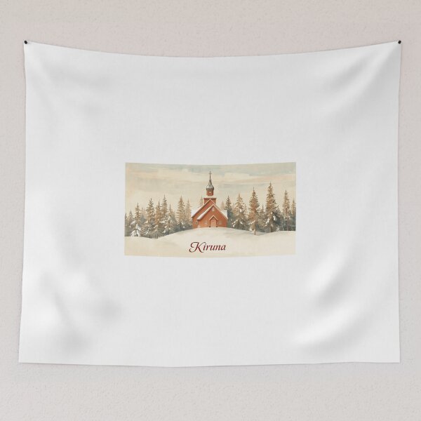 Item preview, Red church in the snowy forest of Kiruna designed and sold by StormArte.