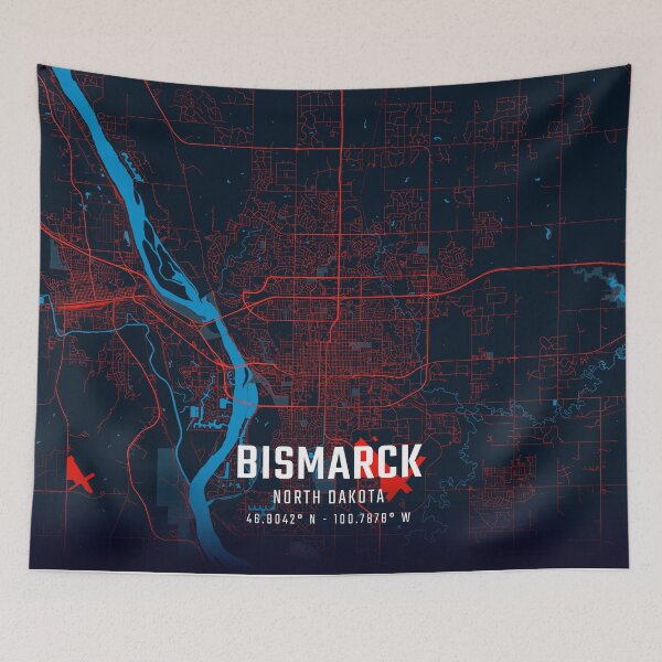 Item preview, Bismarck Red & Blue Minimalist Map designed and sold by HomeLivingCo.