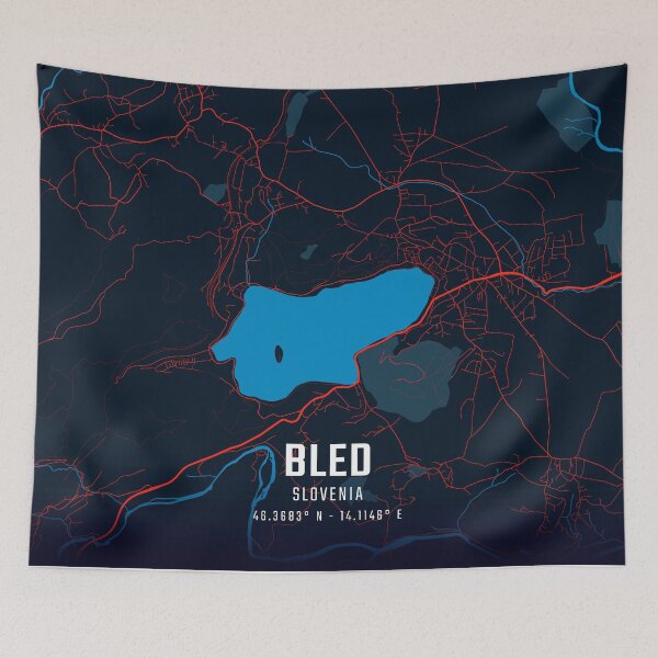 Item preview, Bled Red & Blue Minimalist Map designed and sold by HomeLivingCo.