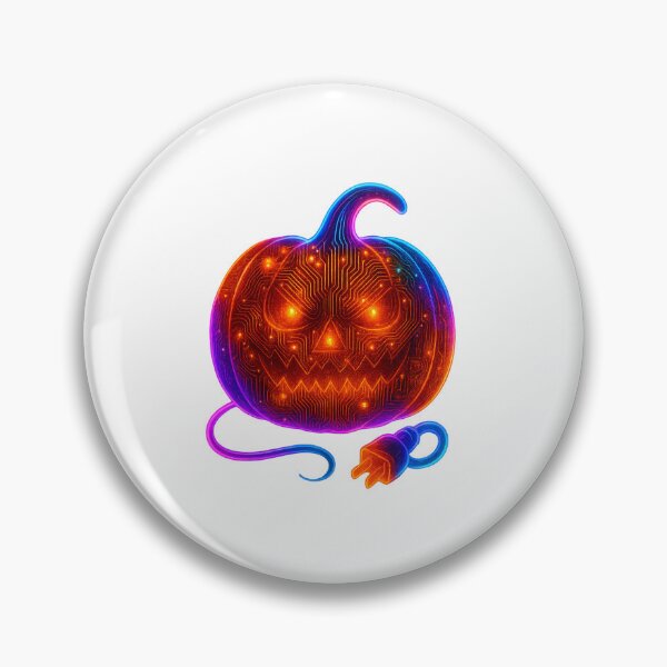 Item preview, Electrician Halloween — Neon PCB Jack-O’-Lantern with Power Plug (Glow Circuit Badge) designed and sold by VibeOasis.