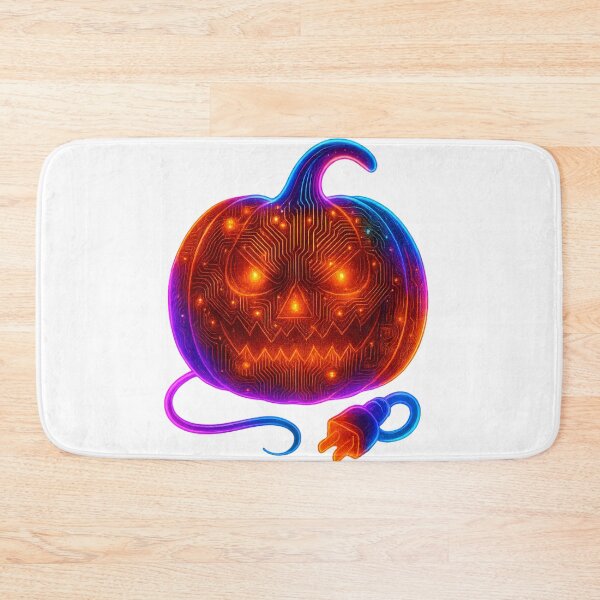 Item preview, Electrician Halloween — Neon PCB Jack-O’-Lantern with Power Plug (Glow Circuit Badge) designed and sold by VibeOasis.