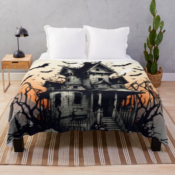 Item preview, Spooky Haunted House with Bats Flying | Gothic Halloween Art designed and sold by Ani-24.
