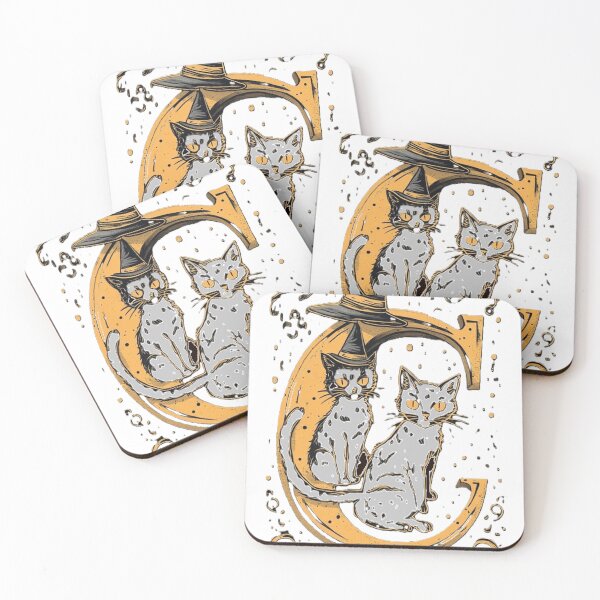 Item preview, Spooky Halloween Letter C with Witch Cats and Magical Hat designed and sold by Mido-artister.