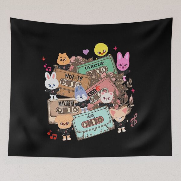 Item preview, SKZOO Stray Kids heart names black and white t-shirt 5 Star comeback poster kpop boy group bang chan lee know changbin hyunjin han felix seungmin jeongin designed and sold by Kpop-Noona.