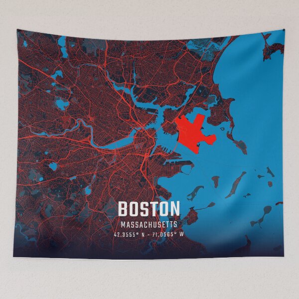 Item preview, Boston Red & Blue Minimalist Map designed and sold by HomeLivingCo.