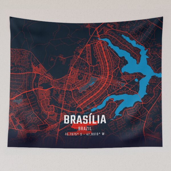 Item preview, Brasília Red & Blue Minimalist Map designed and sold by HomeLivingCo.