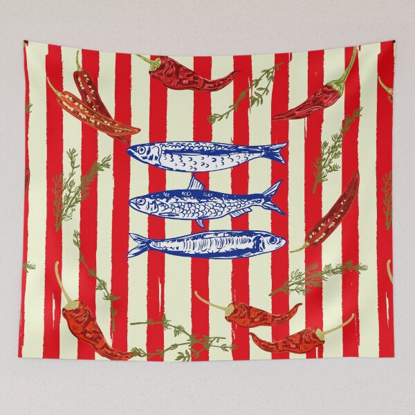 Item preview, Hot Chili Sardines with Vintage Stripes designed and sold by MaiZephyr.