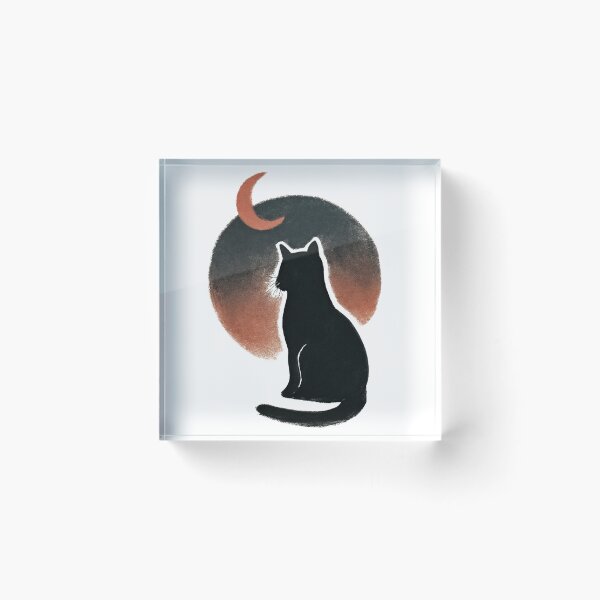 Item preview, Black Cat Staring at the Crescent Moon 月夜に佇む黒猫 designed and sold by TakaArtWorks.