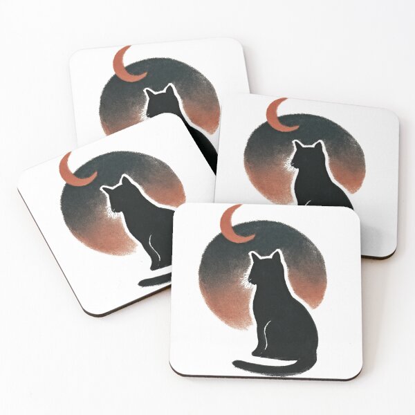 Item preview, Black Cat Staring at the Crescent Moon 月夜に佇む黒猫 designed and sold by TakaArtWorks.