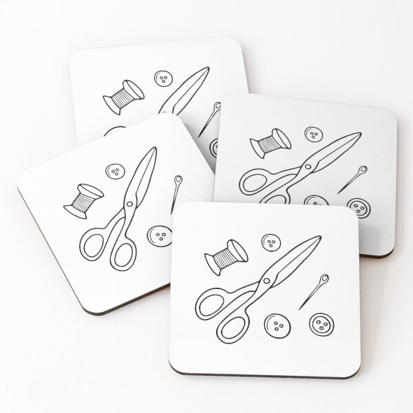 Item preview, Scissors with thread, button, and needle placed beside designed and sold by rasagamastore.