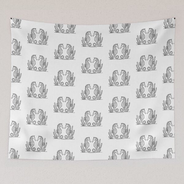 Item preview, A pair of seahorses facing each other among sea plants designed and sold by rasagamastore.