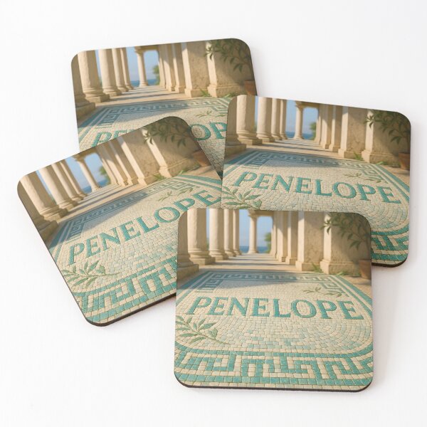 Item preview, PENELOPE Greco-Mosaic Name Print – Aegean Tile Typography with Colonnade & Olive Motifs designed and sold by VoidBloom Studio.