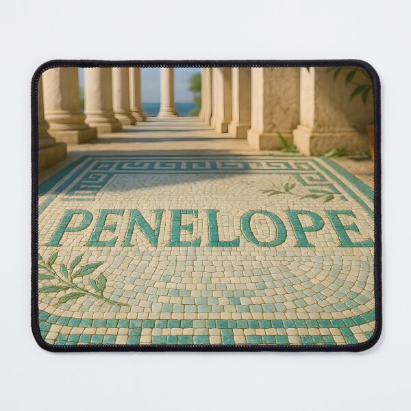 Item preview, PENELOPE Greco-Mosaic Name Print – Aegean Tile Typography with Colonnade & Olive Motifs designed and sold by VoidBloom Studio.