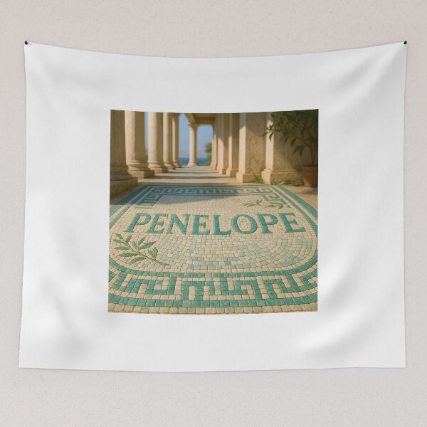 Item preview, PENELOPE Greco-Mosaic Name Print – Aegean Tile Typography with Colonnade & Olive Motifs designed and sold by VoidBloom Studio.
