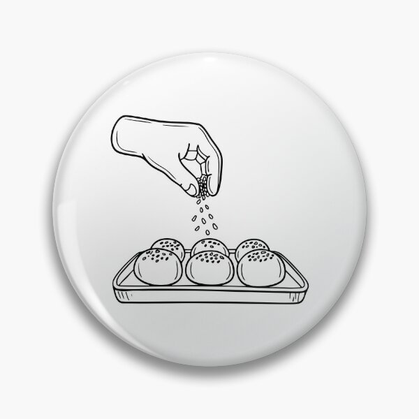 Item preview, A hand scattering sesame seeds onto unbaked buns on a tray designed and sold by rasagamastore.