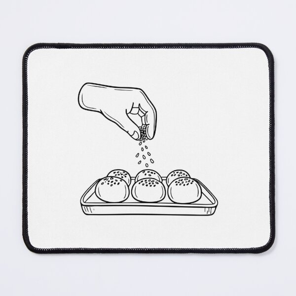 Item preview, A hand scattering sesame seeds onto unbaked buns on a tray designed and sold by rasagamastore.