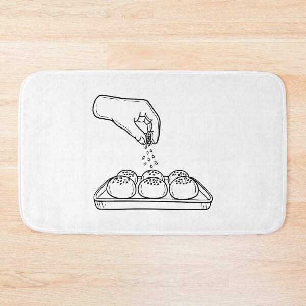 Item preview, A hand scattering sesame seeds onto unbaked buns on a tray designed and sold by rasagamastore.