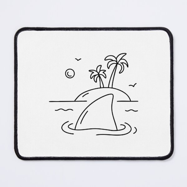 Item preview, A shark fin gliding through the sea near a small island with palm trees designed and sold by rasagamastore.