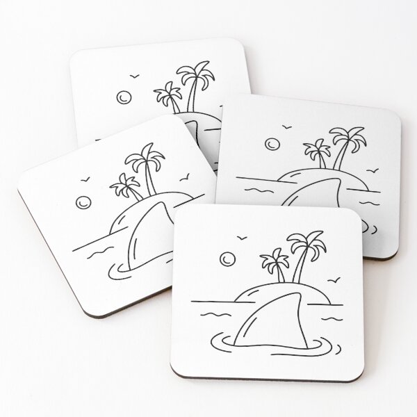 Item preview, A shark fin gliding through the sea near a small island with palm trees designed and sold by rasagamastore.