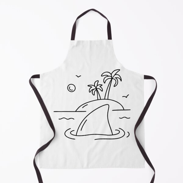 Item preview, A shark fin gliding through the sea near a small island with palm trees designed and sold by rasagamastore.