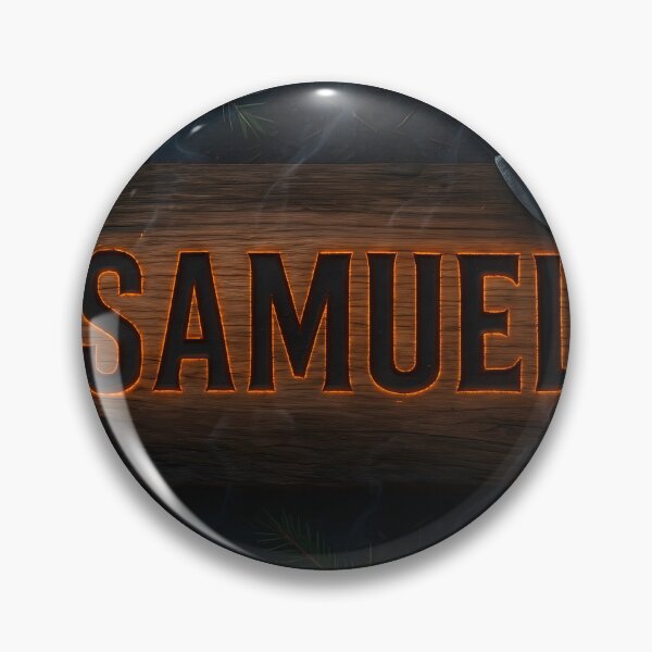 Item preview, SAMUEL Burned Cedar Name Art – Rustic Wood Engraving with Ember Glow & Camp Tools designed and sold by VoidBloom Studio.