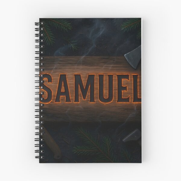 Item preview, SAMUEL Burned Cedar Name Art – Rustic Wood Engraving with Ember Glow & Camp Tools designed and sold by VoidBloom Studio.