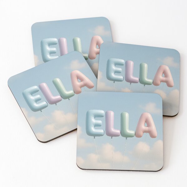 Item preview, ELLA Pastel Balloon Name Art – Letter Balloons in Blue Sky with Soft Clouds designed and sold by VoidBloom Studio.