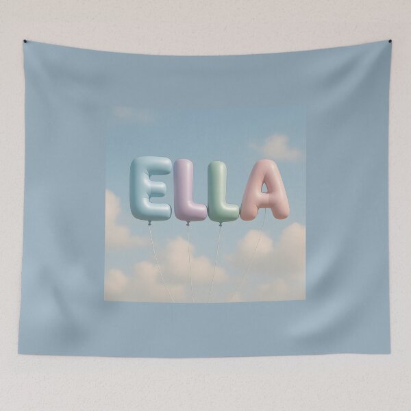 Item preview, ELLA Pastel Balloon Name Art – Letter Balloons in Blue Sky with Soft Clouds designed and sold by VoidBloom Studio.