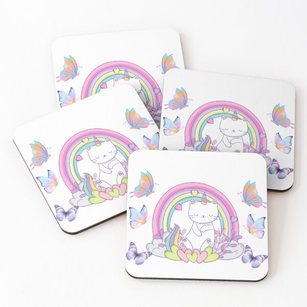 Item preview, Cute Kawaii Caticorn with Rainbow and Butterflies designed and sold by BushraDesgin.