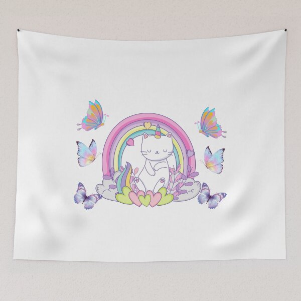 Item preview, Cute Kawaii Caticorn with Rainbow and Butterflies designed and sold by BushraDesgin.