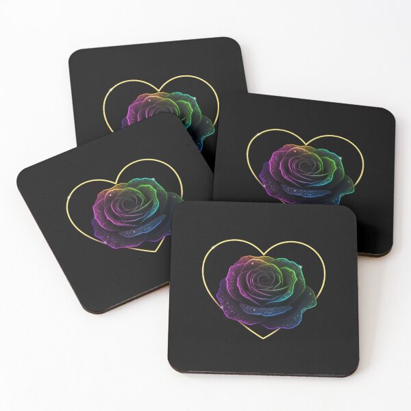 Item preview, Neon Black Rose with Rainbow Glow and Cosmic Heart – Futuristic Digital Art designed and sold by PixelVibe782.