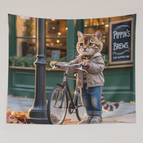 Item preview, Stylish Cat with Bicycle – Whimsical Autumn Street Art designed and sold by Ani-24.