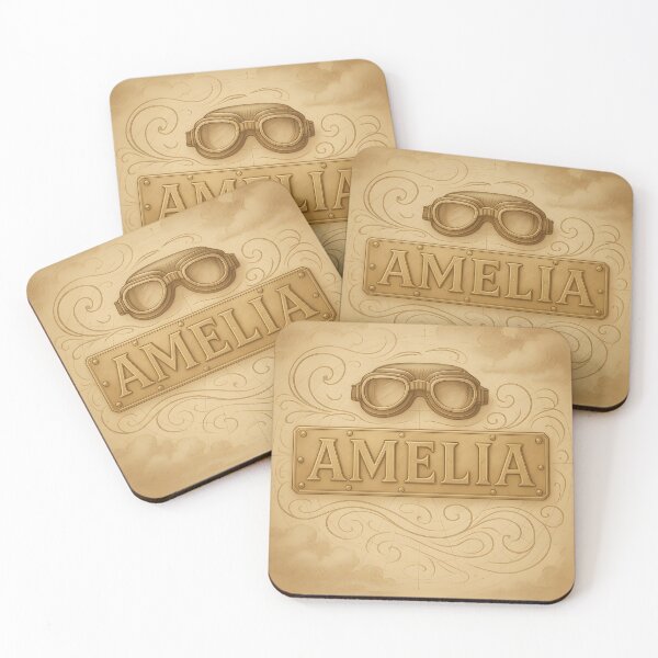 Item preview, AMELIA Aeronaut Name Plate – Vintage Aviation Typography with Brass & Goggles designed and sold by VoidBloom Studio.