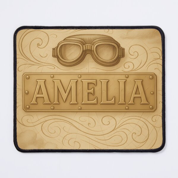 Item preview, AMELIA Aeronaut Name Plate – Vintage Aviation Typography with Brass & Goggles designed and sold by VoidBloom Studio.
