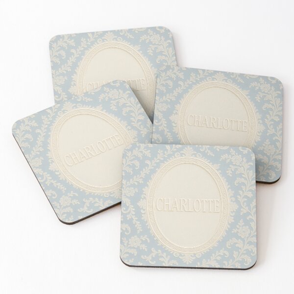 Item preview, CHARLOTTE Regency Cameo Name Print – Ivory Emboss on Powder-Blue Damask designed and sold by VoidBloom Studio.