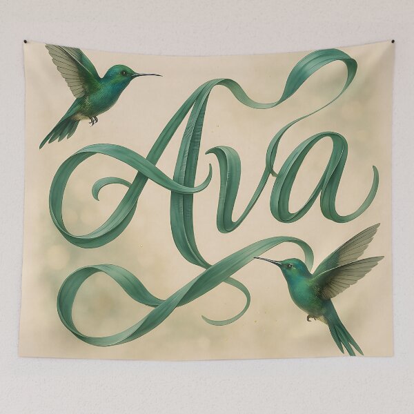 Item preview, AVA Hummingbird Silk Script – Botanical Calligraphy Name Print designed and sold by VoidBloom Studio.
