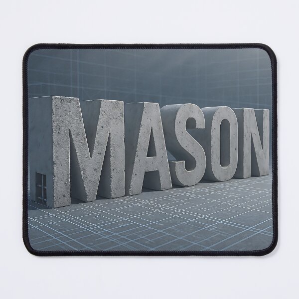 Item preview, MASON Brutalist Concrete Name Art – Industrial Typography on Blueprint Grid designed and sold by VoidBloom Studio.